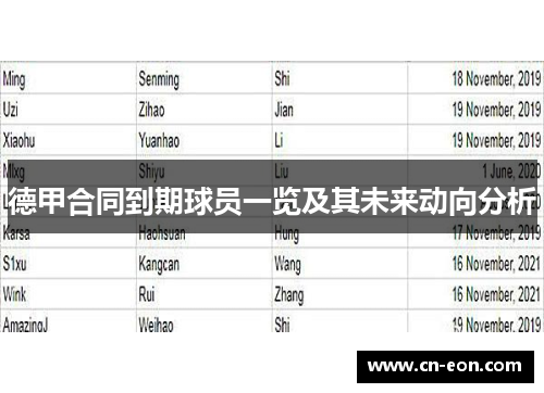 德甲合同到期球员一览及其未来动向分析