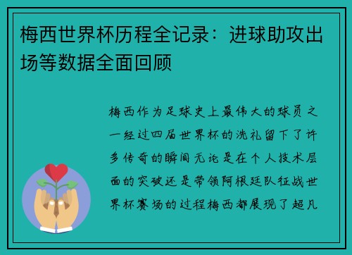 梅西世界杯历程全记录：进球助攻出场等数据全面回顾